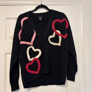 Aaeda Black Heart Cardigan Sweater Red & Pink Valentine’s Day Heart  Size L